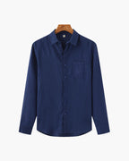 Men's Long-Sleeved Button Shirt With Single Chest Pocket - Blue