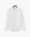 Men's Long-Sleeved Button Shirt With Single Chest Pocket - White