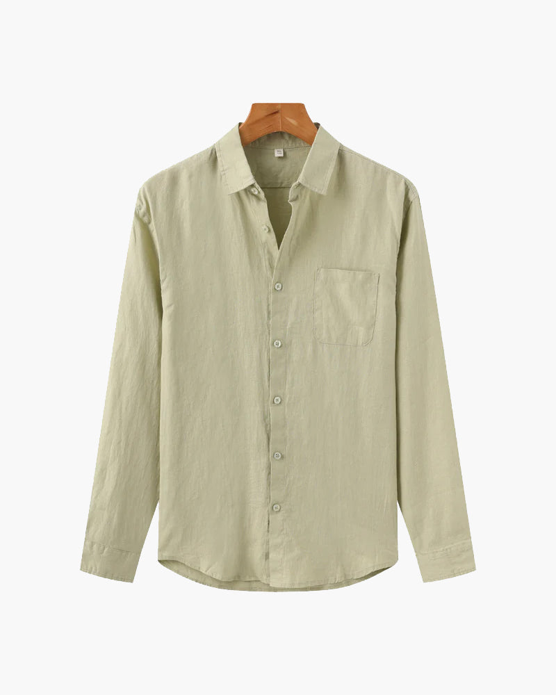 Men's Long-Sleeved Button Shirt With Single Chest Pocket - Mint Green