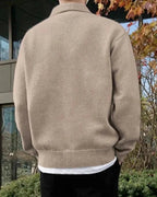 Men's Long-Sleeved Polo Jumper With Ribbed Hem And Cuffs - Beige