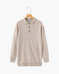 Men's Long-Sleeved Polo Jumper With Three-Button Neck - Beige