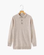 Men's Long-Sleeved Polo Jumper With Three-Button Neck - Beige