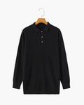 Men's Long-Sleeved Polo Jumper With Three-Button Neck - Black