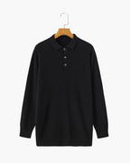 Men's Long-Sleeved Polo Jumper With Three-Button Neck - Black