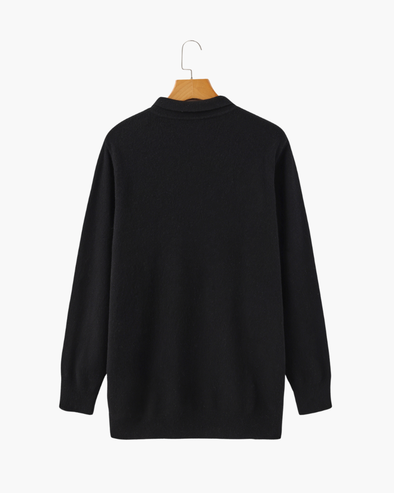 Men's Long-Sleeved Polo Jumper With Three-Button Neck - Black
