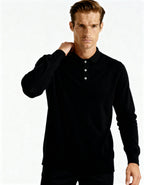 Men's Long-Sleeved Polo Jumper With Three-Button Neck - Black