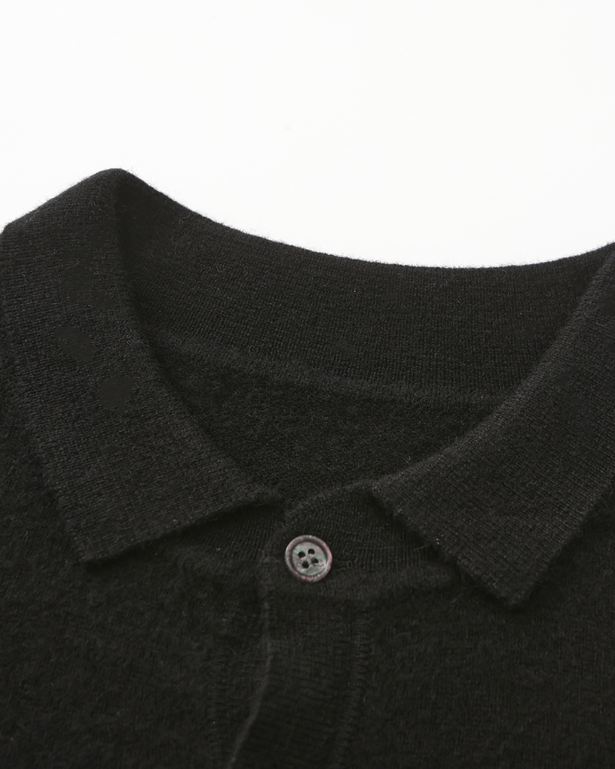 Men's Long-Sleeved Polo Jumper With Three-Button Neck - Black