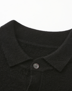 Men's Long-Sleeved Polo Jumper With Three-Button Neck - Black