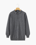 Men's Long-Sleeved Polo Jumper With Three-Button Neck - Light Grey