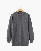 Men's Long-Sleeved Polo Jumper With Three-Button Neck - Light Grey