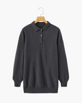 Men's Long-Sleeved Polo Jumper With Three-Button Neck - Dark Grey