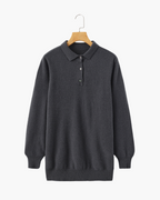 Men's Long-Sleeved Polo Jumper With Three-Button Neck - Dark Grey