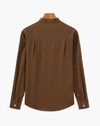 Men's Mandarin Collar Shirt With Chest Patch Pocket - Brown