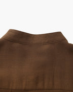 Men's Mandarin Collar Shirt With Chest Patch Pocket - Brown