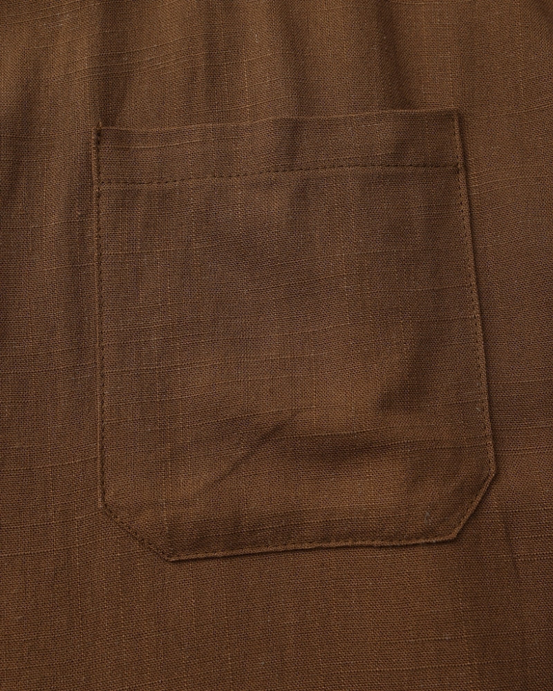 Men's Mandarin Collar Shirt With Chest Patch Pocket - Brown