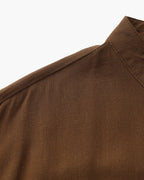 Men's Mandarin Collar Shirt With Chest Patch Pocket - Brown
