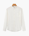 Men's Mandarin Collar Shirt With Chest Patch Pocket - White