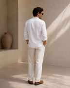 Men's Mandarin Collar Shirt With Chest Patch Pocket - White