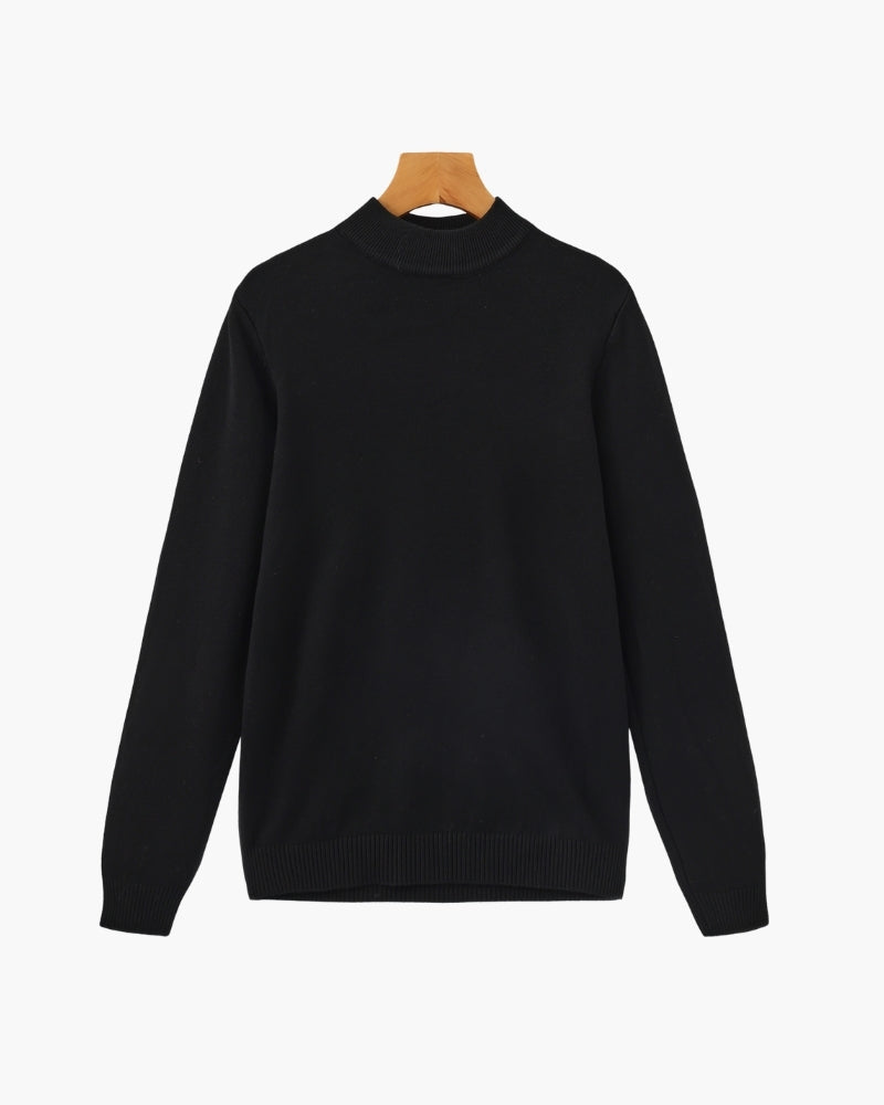 Men's Mock-Neck Jumper With Ribbed Neck And Cuffs - Black