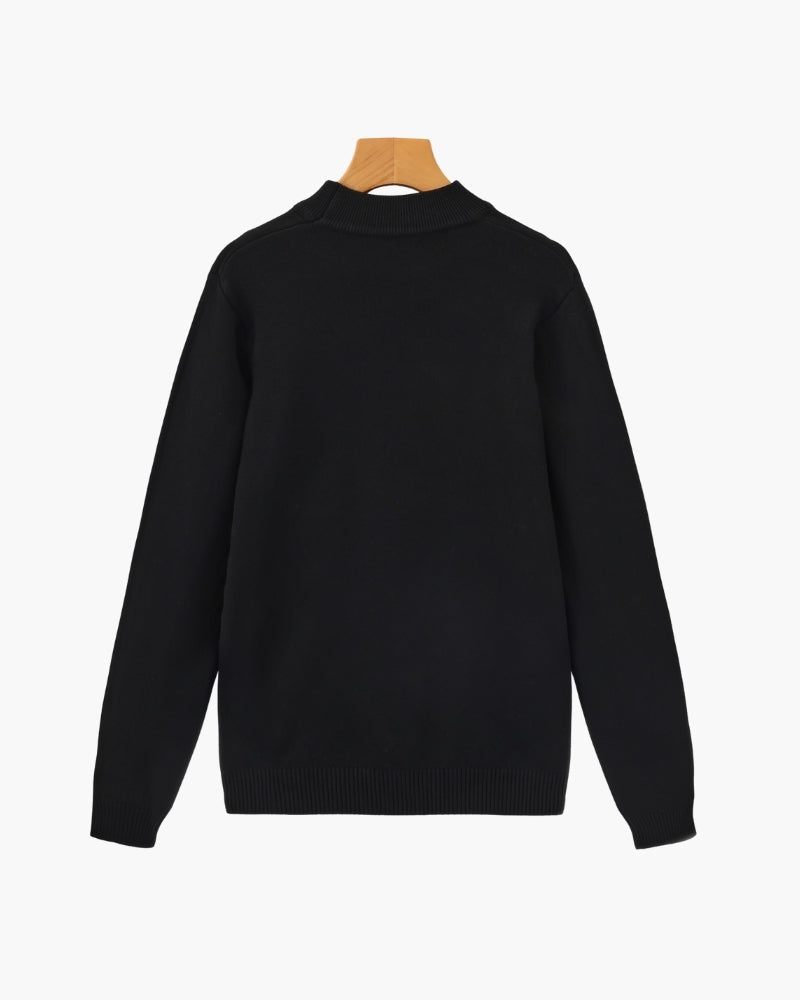 Men's Mock-Neck Jumper With Ribbed Neck And Cuffs - Black