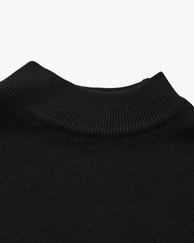 Men's Mock-Neck Jumper With Ribbed Neck And Cuffs - Black