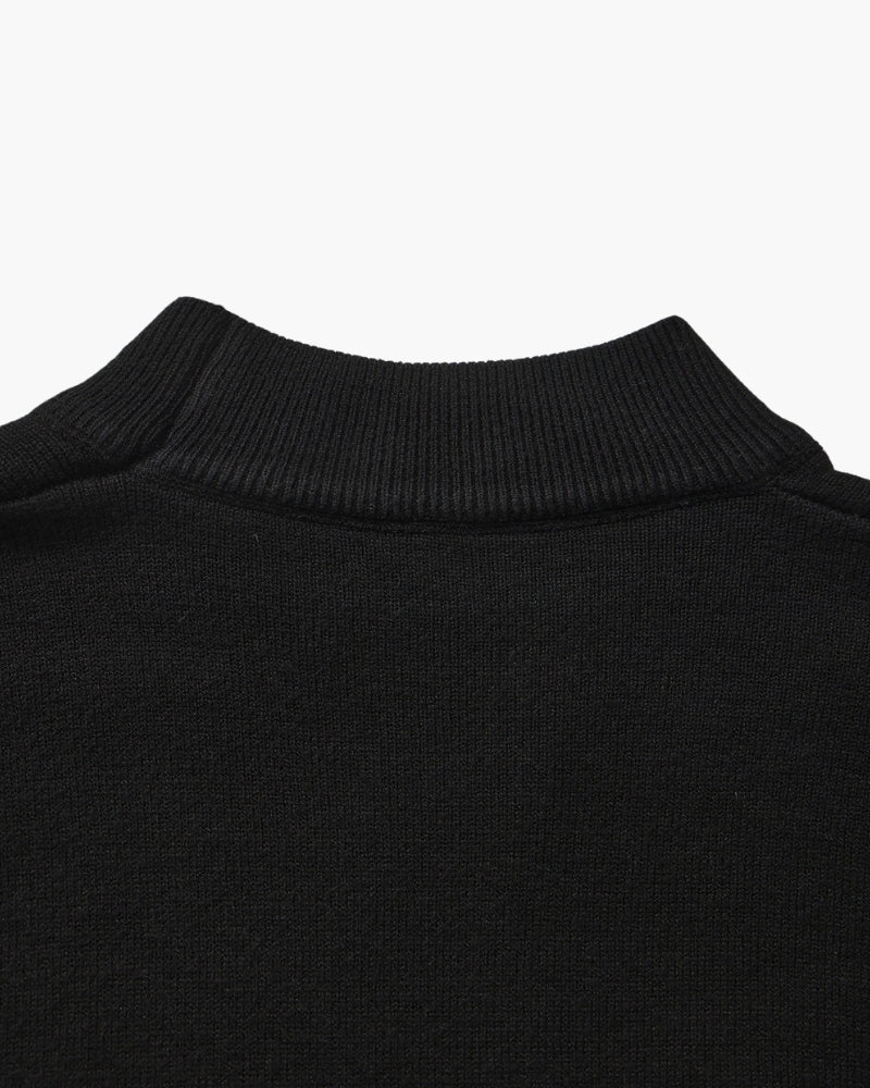 Men's Mock-Neck Jumper With Ribbed Neck And Cuffs - Black