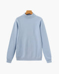 Men's Mock-Neck Jumper With Ribbed Neck And Cuffs - Sky Blue