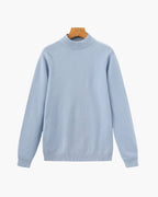 Men's Mock-Neck Jumper With Ribbed Neck And Cuffs - Sky Blue