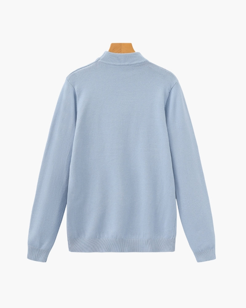 Men's Mock-Neck Jumper With Ribbed Neck And Cuffs - Sky Blue