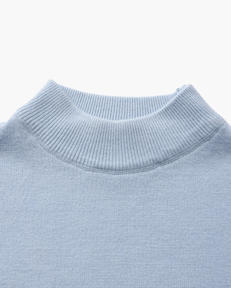 Men's Mock-Neck Jumper With Ribbed Neck And Cuffs - Sky Blue