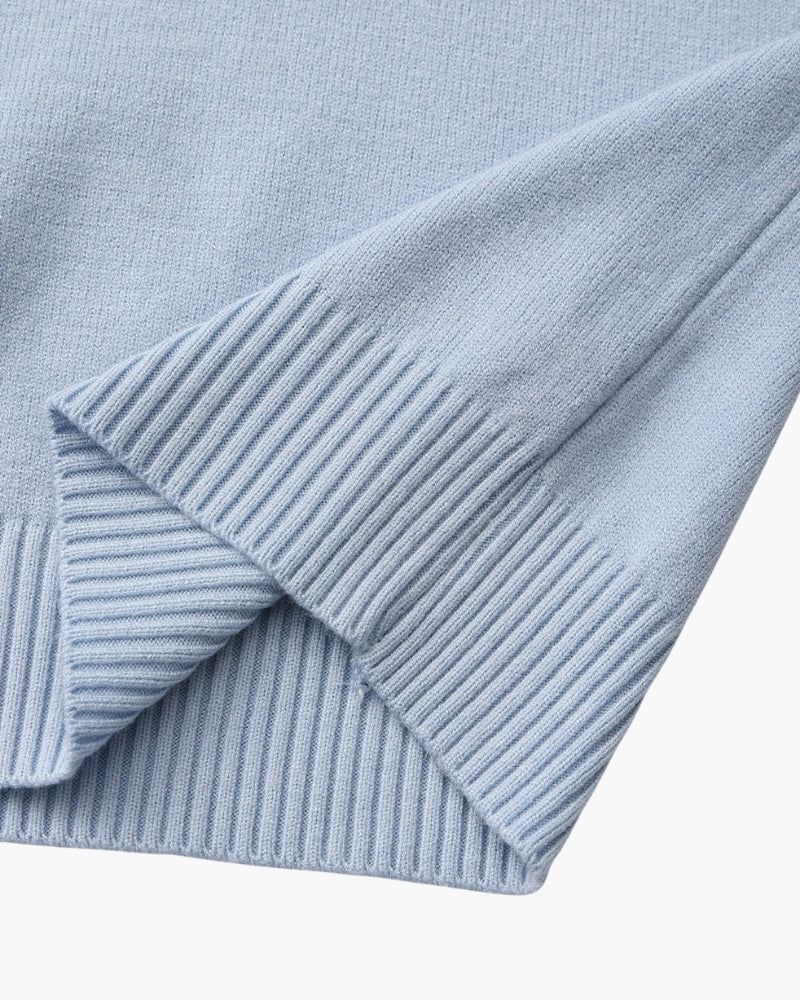 Men's Mock-Neck Jumper With Ribbed Neck And Cuffs - Sky Blue