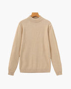 Men's Mock-Neck Jumper With Ribbed Neck And Cuffs - Beige