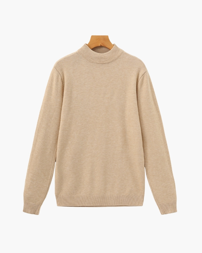 Men's Mock-Neck Jumper With Ribbed Neck And Cuffs - Beige