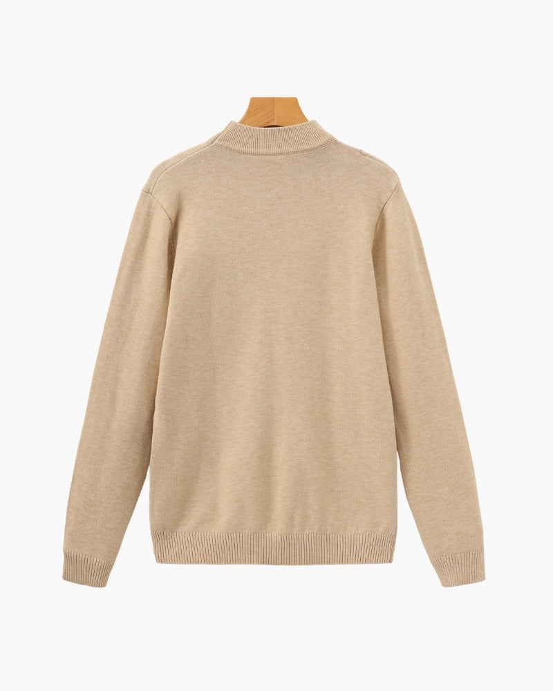 Men's Mock-Neck Jumper With Ribbed Neck And Cuffs - Beige
