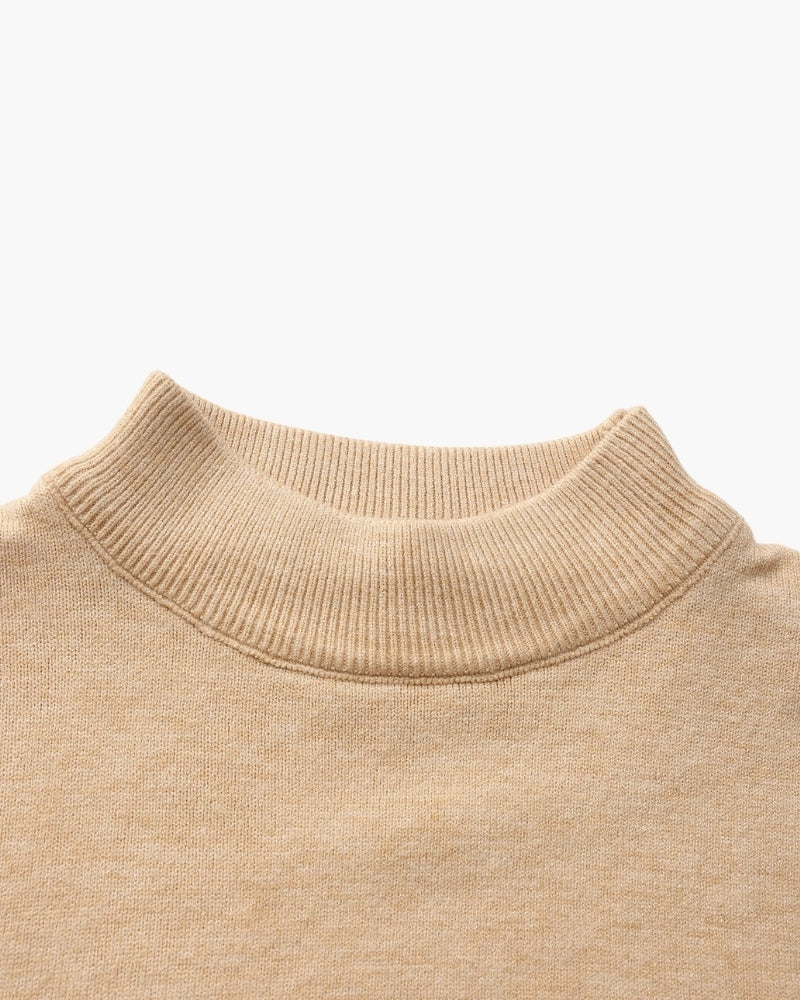 Men's Mock-Neck Jumper With Ribbed Neck And Cuffs - Beige
