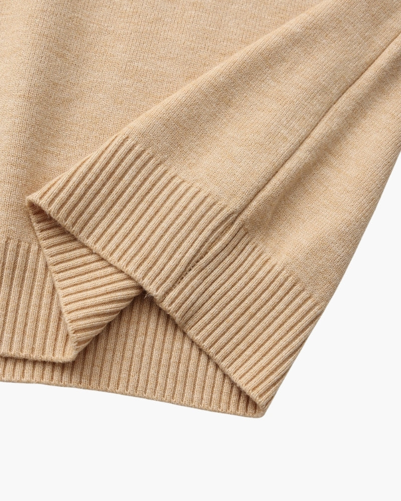 Men's Mock-Neck Jumper With Ribbed Neck And Cuffs - Beige