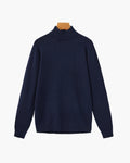 Men's Mock-Neck Jumper With Ribbed Neck And Cuffs - Marine Blue