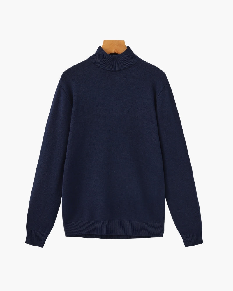 Men's Mock-Neck Jumper With Ribbed Neck And Cuffs - Marine Blue