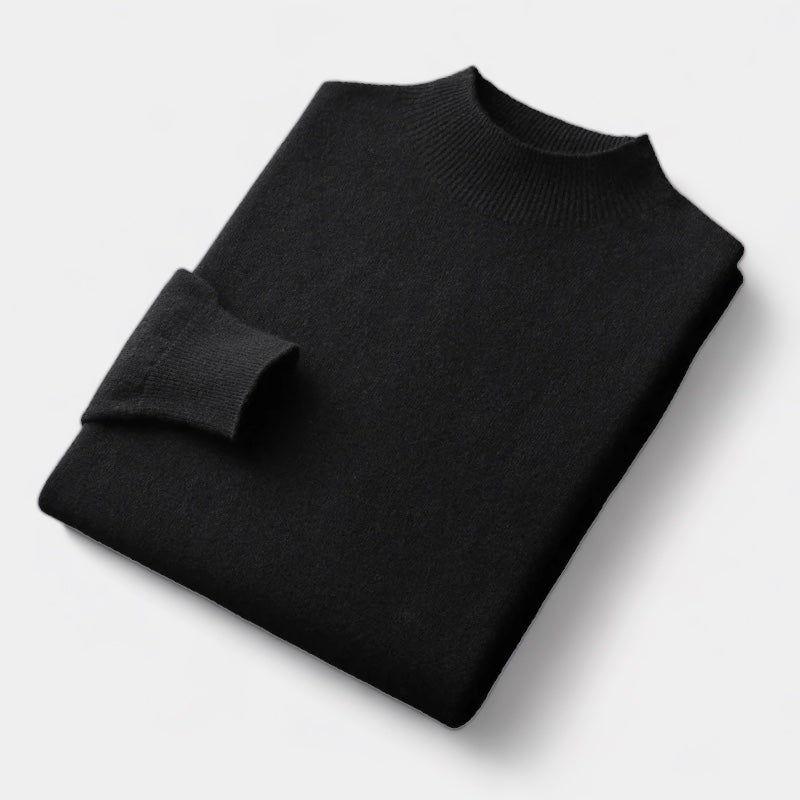 Men's Mock Neck Jumper With Short Ribbed Collar - Black