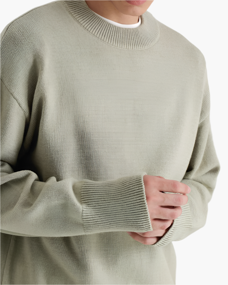 Men's Mock-Neck Jumper With Wide Ribbed Cuff Bands - Green