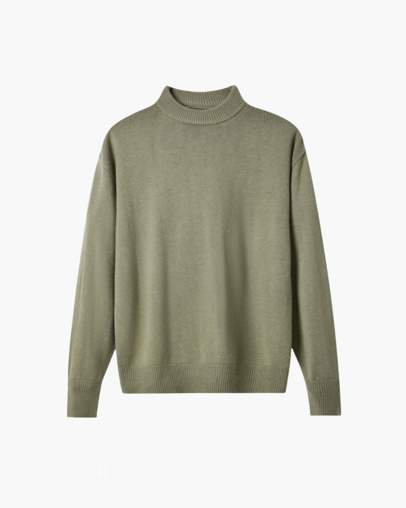 Men's Mock-Neck Jumper With Wide Ribbed Cuff Bands - Green