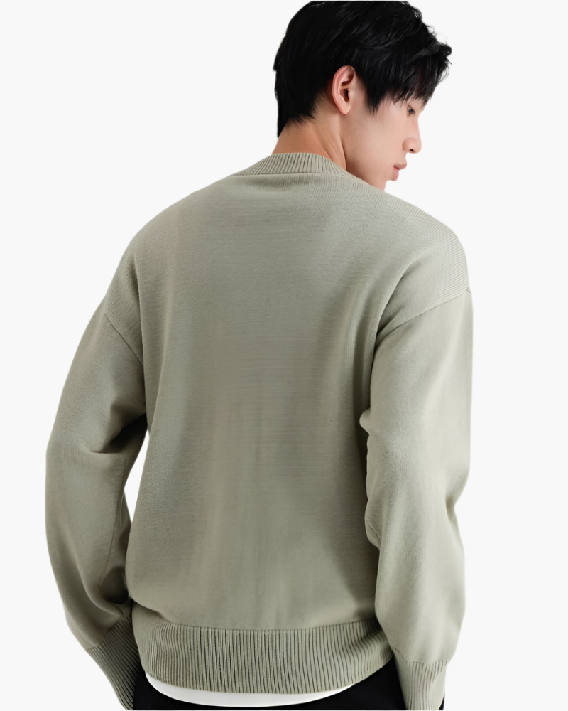 Men's Mock-Neck Jumper With Wide Ribbed Cuff Bands - Green