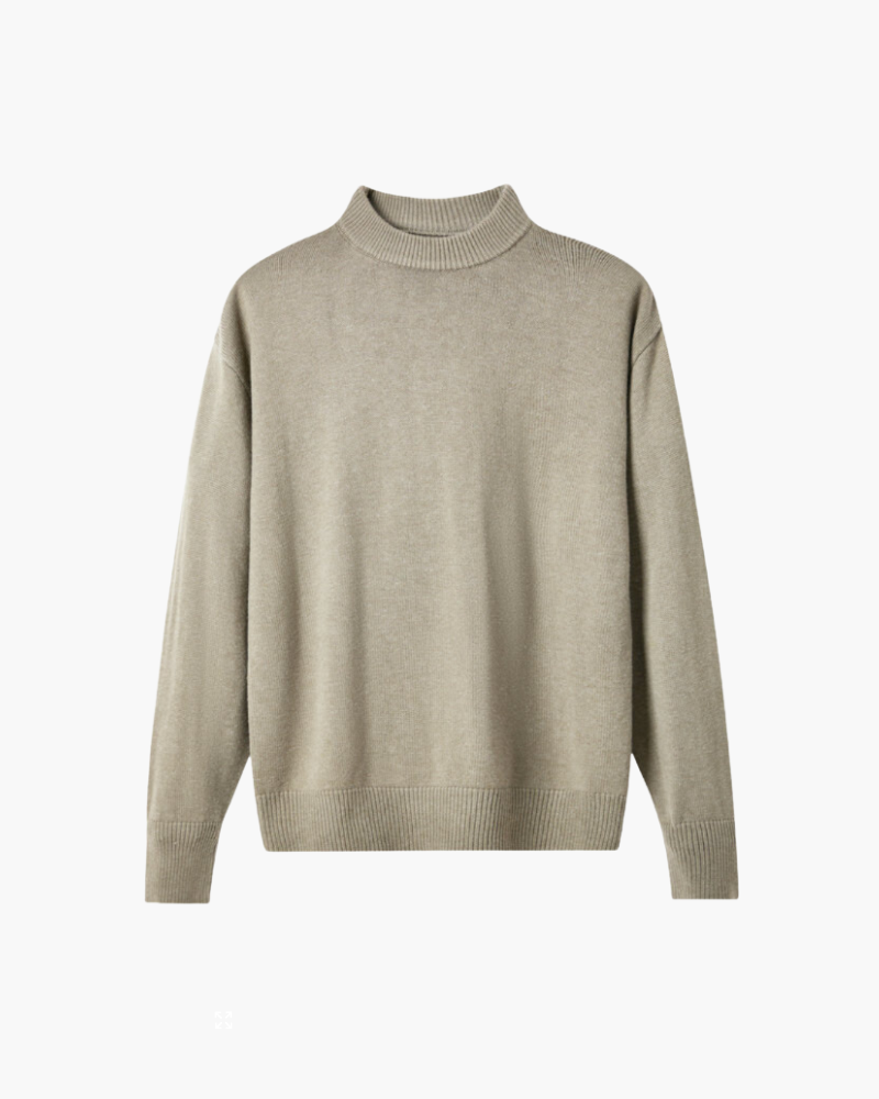 Men's Mock-Neck Jumper With Wide Ribbed Cuff Bands - Beige