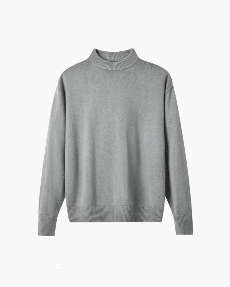 Men's Mock-Neck Jumper With Wide Ribbed Cuff Bands - Grey