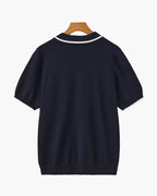 Men's Open-Neck Polo Shirt With Contrast Collar Edges - Navy