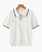 Men's Open-Neck Polo Shirt With Contrast Collar Edges - White