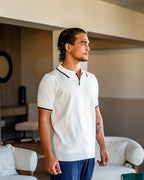 Men's Open-Neck Polo Shirt With Contrast Collar Edges - White