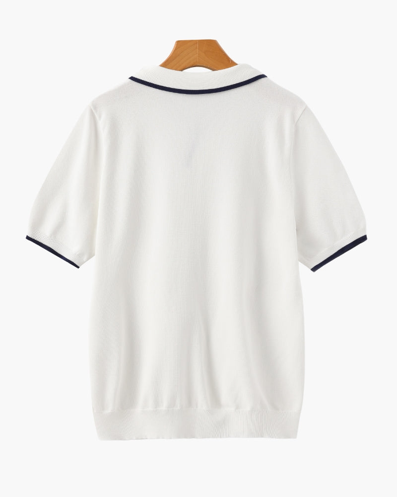 Men's Open-Neck Polo Shirt With Contrast Collar Edges - White