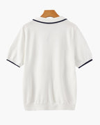 Men's Open-Neck Polo Shirt With Contrast Collar Edges - White