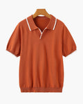 Men's Open-Neck Polo Shirt With Contrast Collar Edges - Orange
